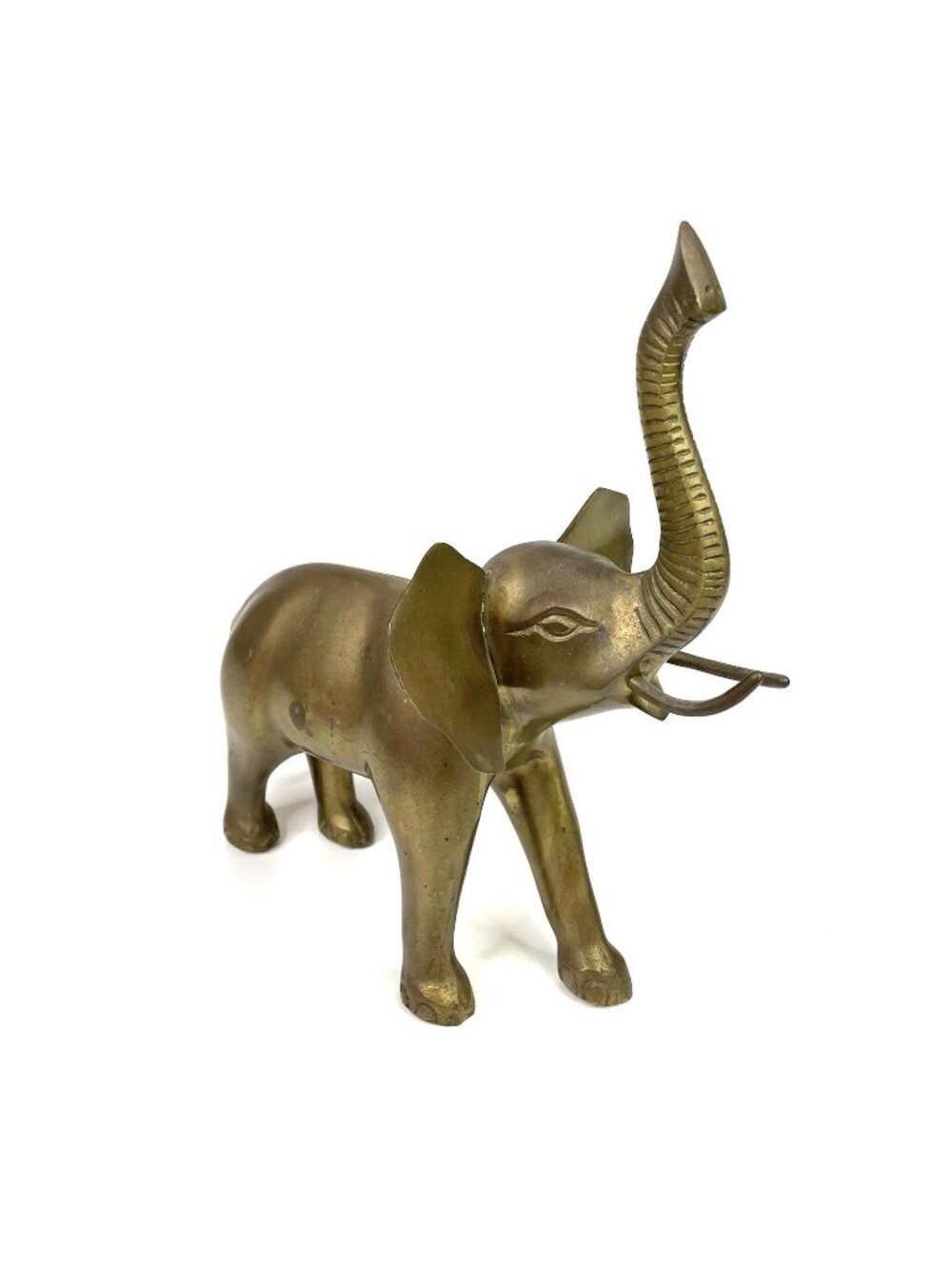 VTG Extra Large Mid Century Lucky Trunks up Brass Elephant Statue/Figurine 13"